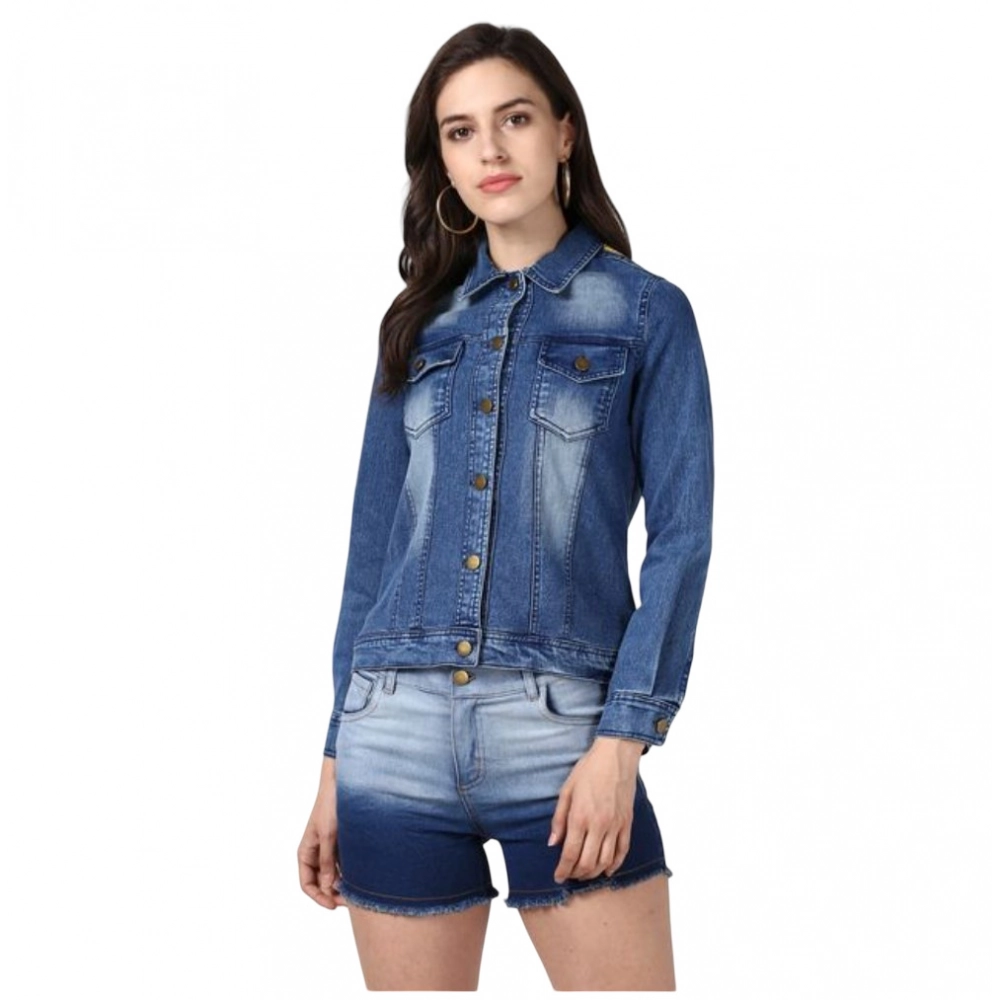 Women's Denim Hand Painted Long Sleeve Jacket (Blue)
