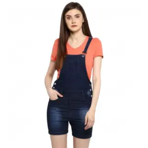 Women's Denim Shorts Style Dungaree Pant (Blue)