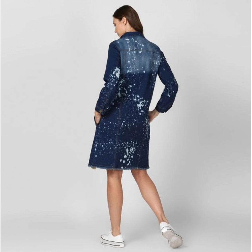 Women's Denim Washed Long Sleeve Jacket (Blue) - Image 4