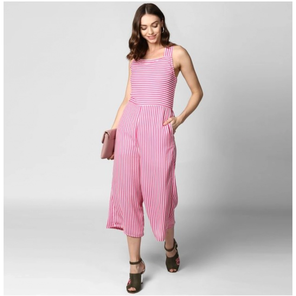 Women's Polyester Striped Sleeveless Jumpsuit (Pink) - Image 3