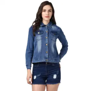 Women's Denim Hand Painted Long Sleeve Jacket (Blue)