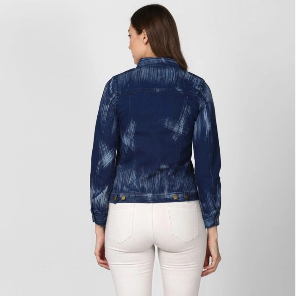 Women's Denim Washed Long Sleeve Jacket (Blue) - Image 4