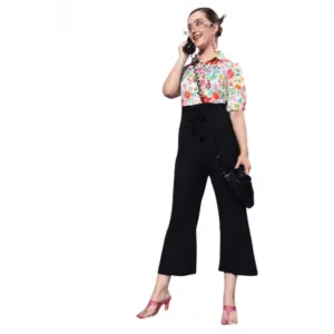 Women's Polyester Printed 3/4th Sleeve Jumpsuit (Multicolor)