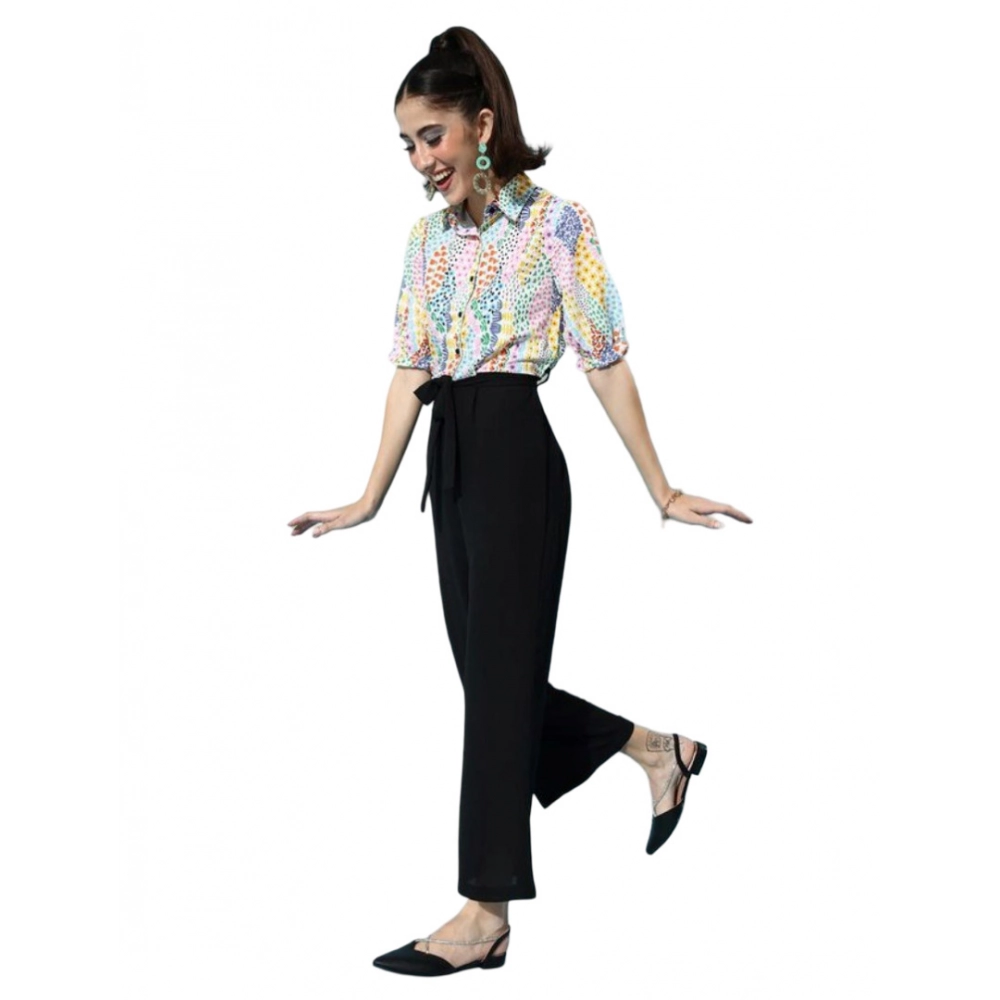 Women's Polyester Printed 3/4th Sleeve Jumpsuit (Multicolor)