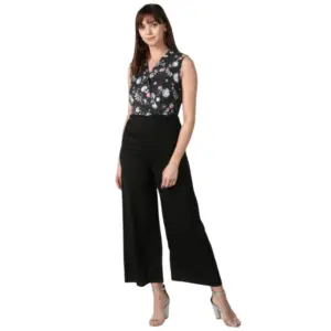 Women's Polyester Embroidered Sleeveless Jumpsuit (Black)