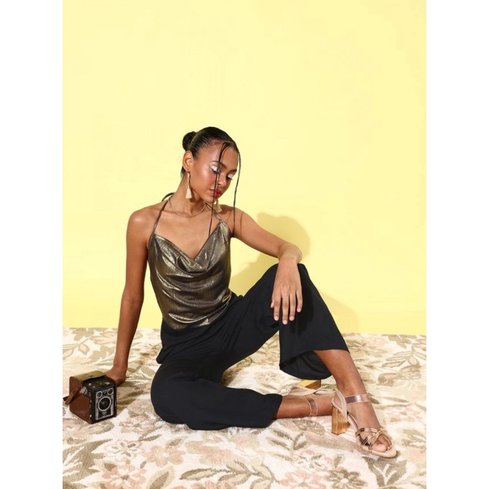 Women's Polyester Embellished Sleeveless Jumpsuit (Gold) - Image 4