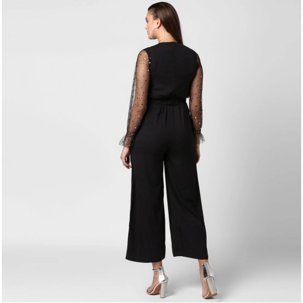 Women's Polyester Embellished Long Sleeve Jumpsuit (Black) - Image 4