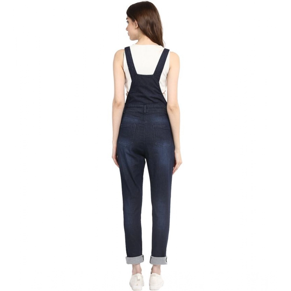 Women's Denim Solid Dungaree Pant (Blue) - Image 4