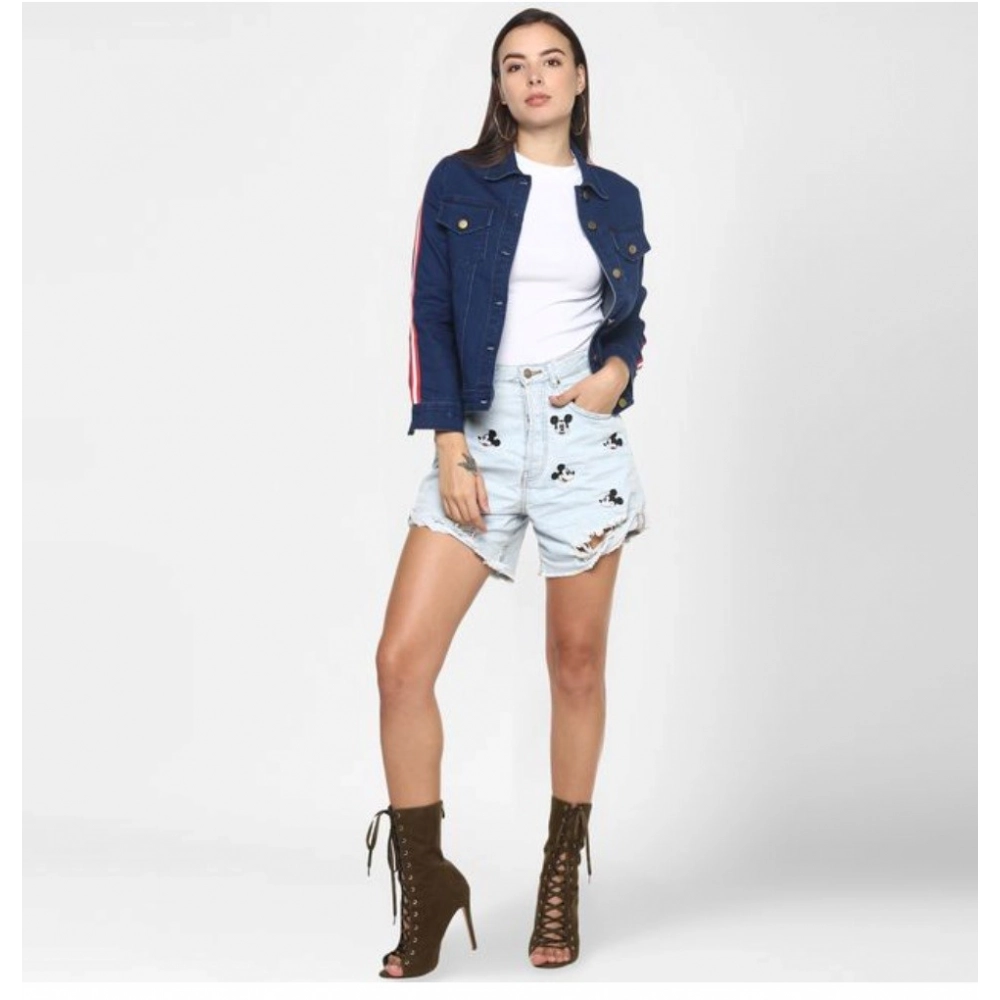 Women's Denim Taping Long Sleeve Jacket (Blue) - Image 3