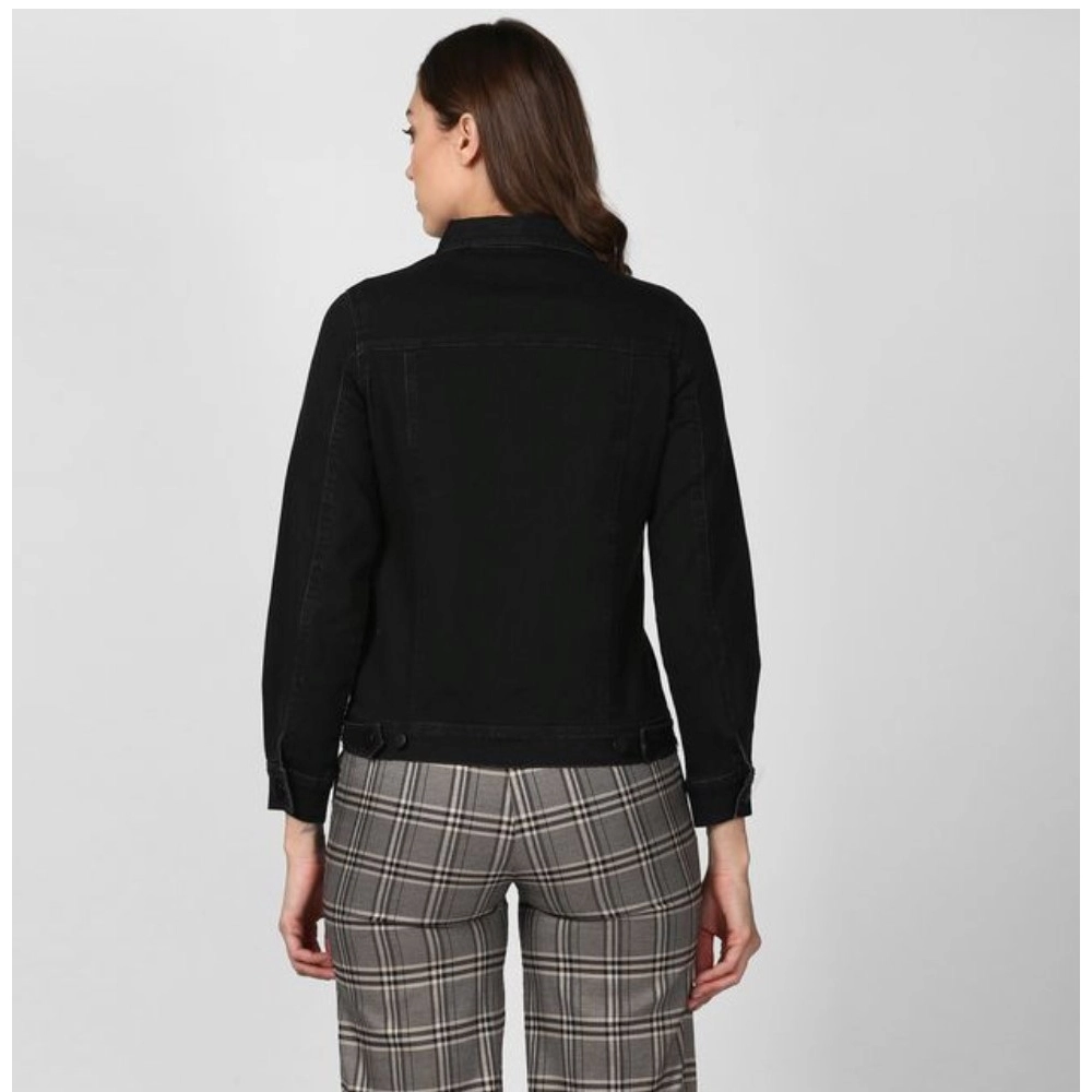 Women's Denim Solid Long Sleeve Jacket (Black) - Image 4