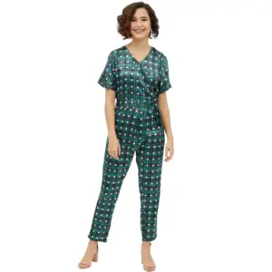Women's Polyester Polka Short Sleeve Jumpsuit (Green)
