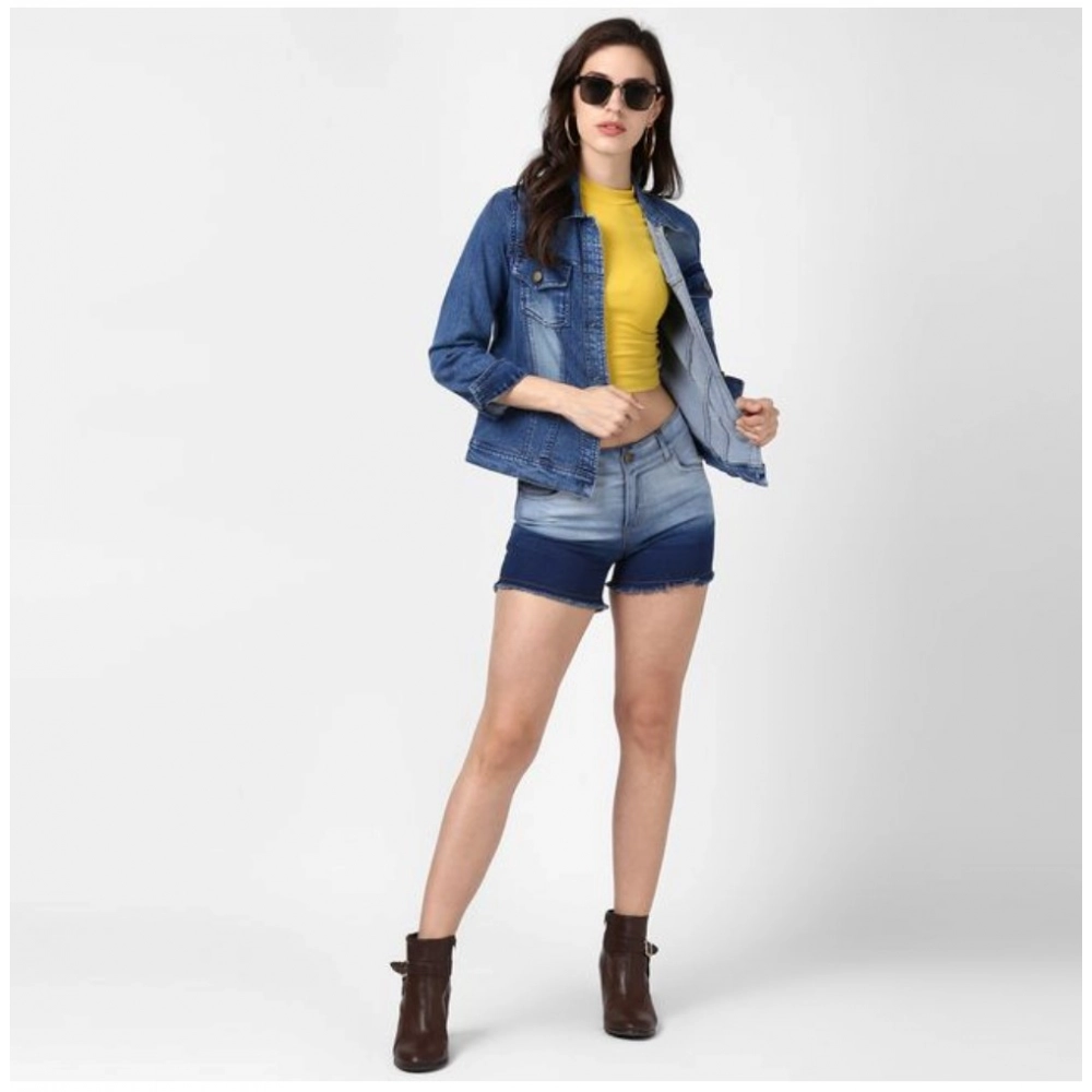 Women's Denim Hand Painted Long Sleeve Jacket (Blue) - Image 3