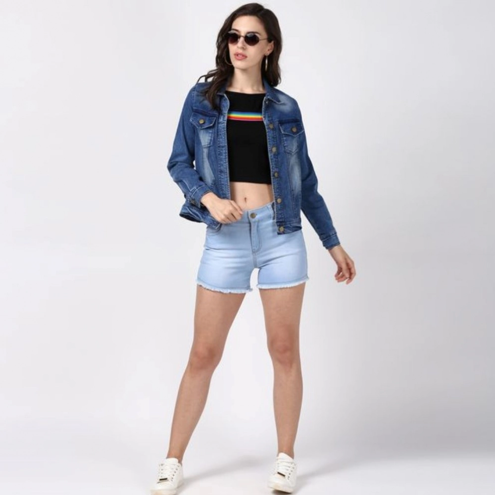 Women's Denim Hand Painted Long Sleeve Jacket (Blue) - Image 3