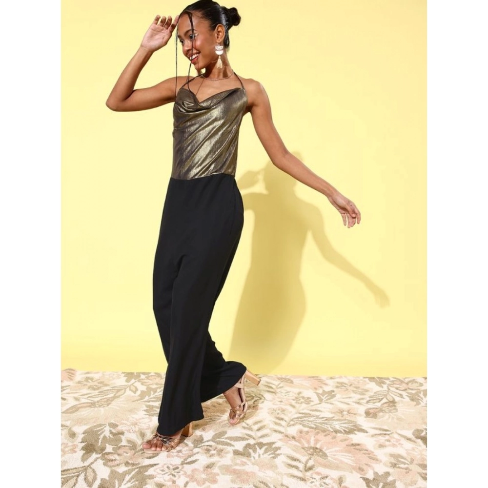 Women's Polyester Embellished Sleeveless Jumpsuit (Gold) - Image 3