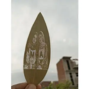Custom Friendship Portrait Engraved on Natural Leaf