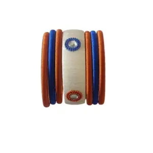 Women's Plastic Silk Thread Bangles (White-Brown-Blue, Size: 2.8)