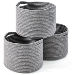 Cotton 9x7 Inch Pack of 3 Storage Basket For Clothes (Gray)