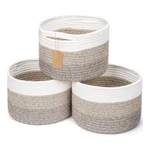 Cotton Kidi 9x7 Inch Pack of 3 Storage Basket For Clothes (Kidi White)