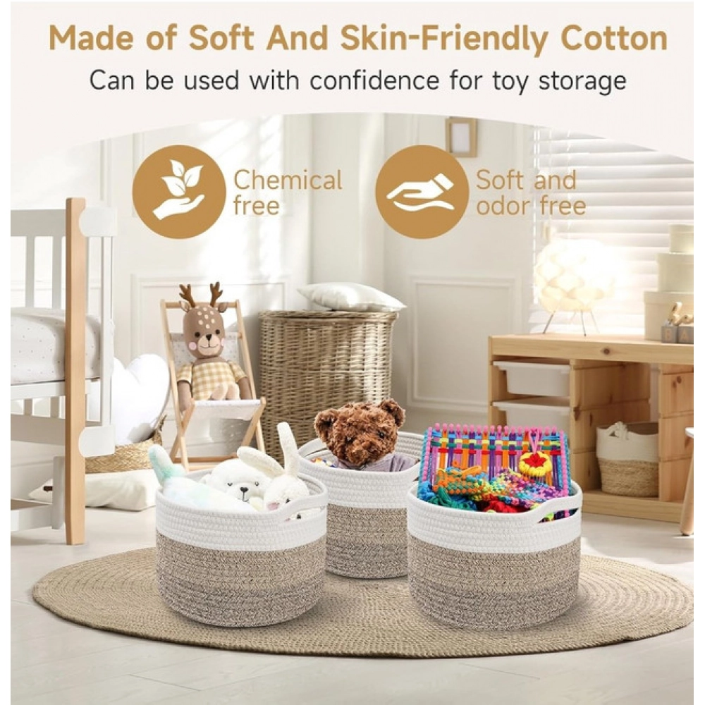 Cotton Kidi 9x7 Inch Pack of 3 Storage Basket For Clothes (Kidi White) - Image 3