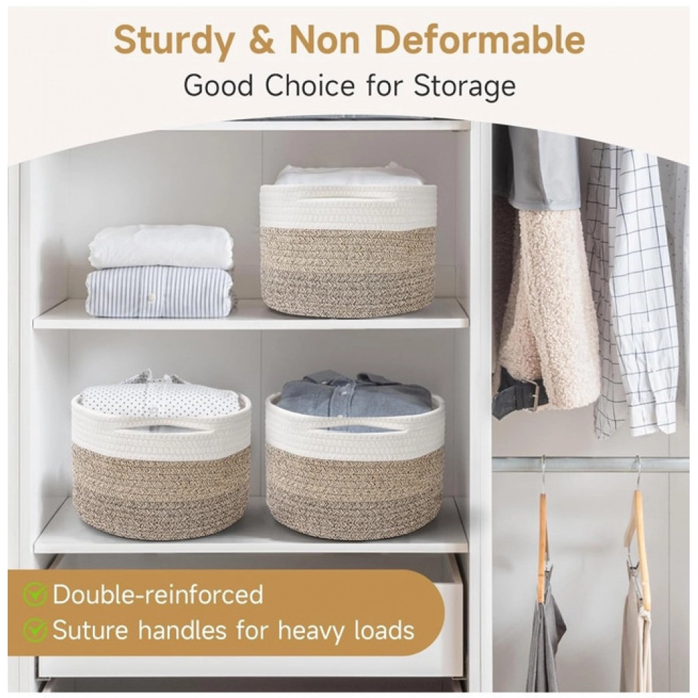 Cotton Kidi 9x7 Inch Pack of 3 Storage Basket For Clothes (Kidi White) - Image 2