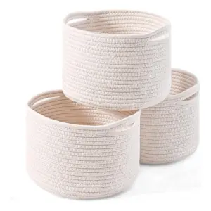 Cotton 9x7 Inch Pack of 3 Storage Basket For Clothes (White)