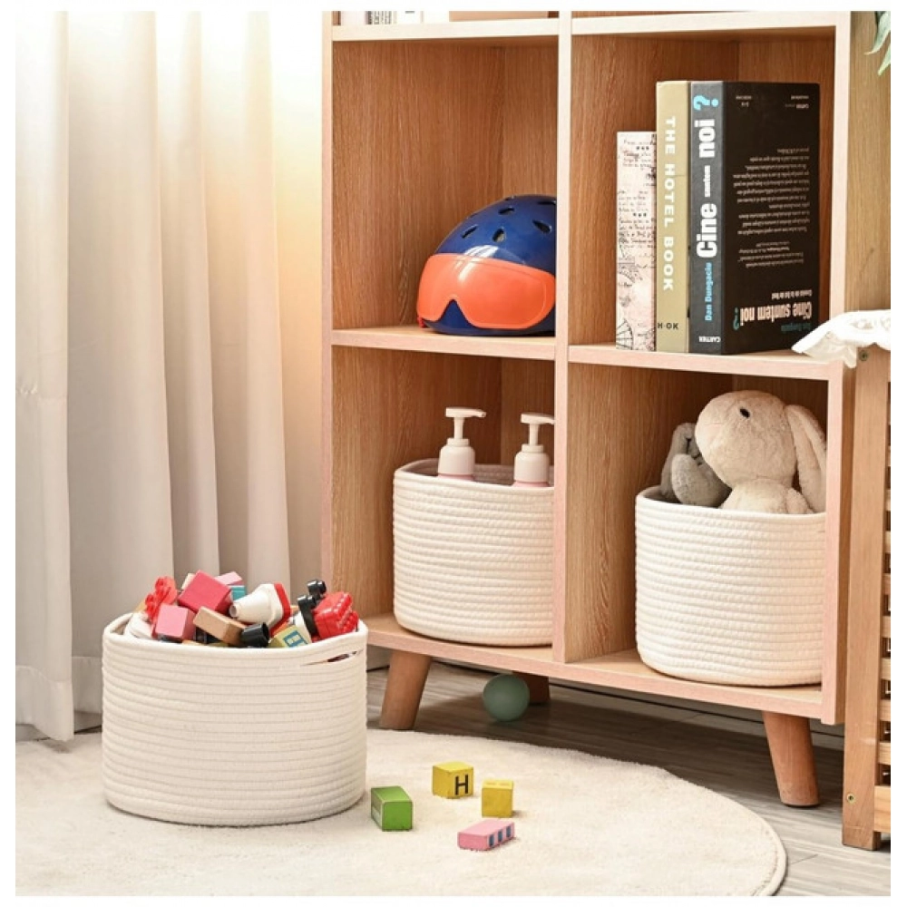 Cotton 9x7 Inch Pack of 3 Storage Basket For Clothes (White) - Image 3