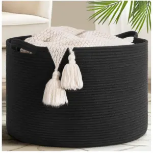 Cotton Basket 14x12 Inch Storage Basket For Clothes (Black)
