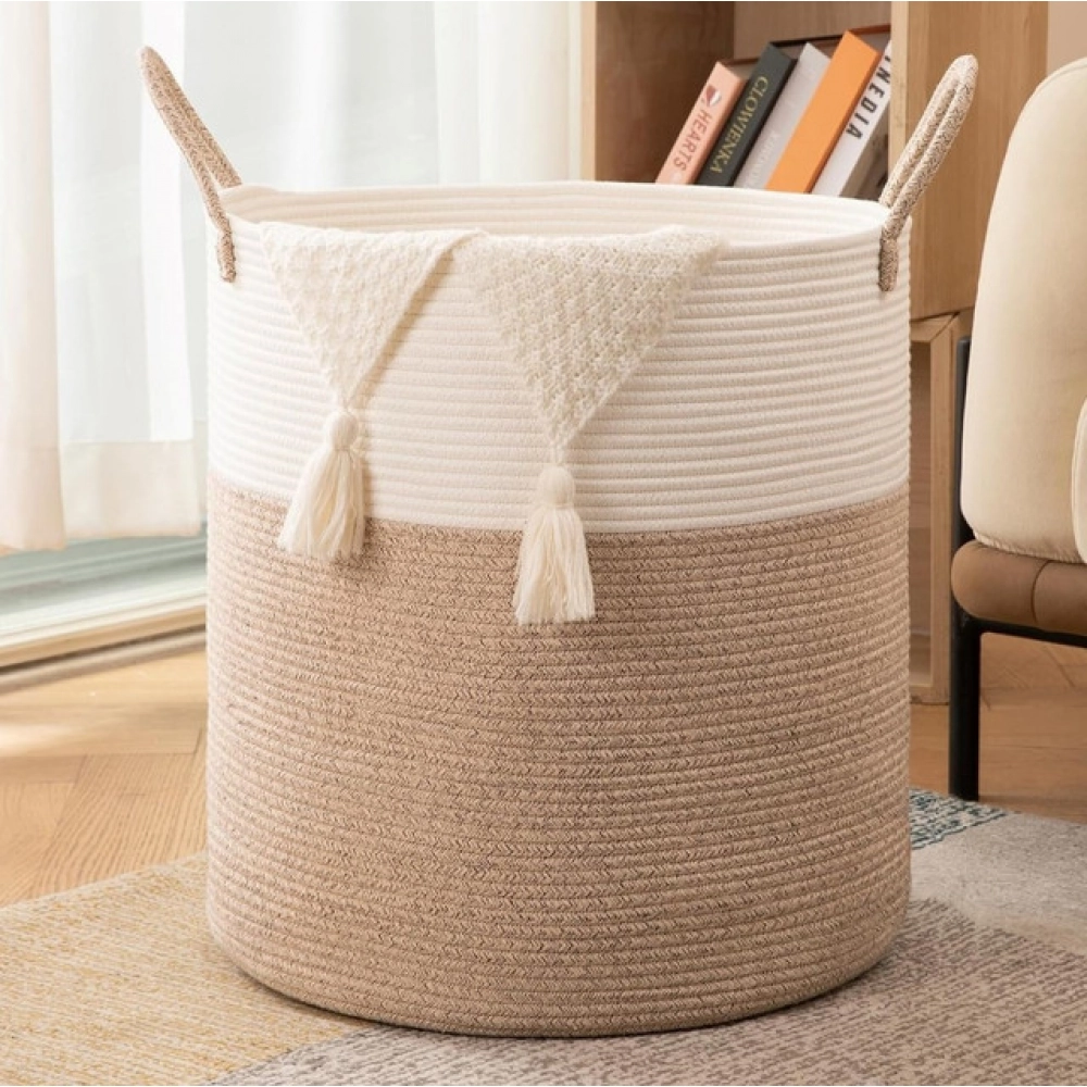 Cotton 12x14 Inch-Kidi-Handle Storage Basket For Clothes (Kidi-White) - Image 3