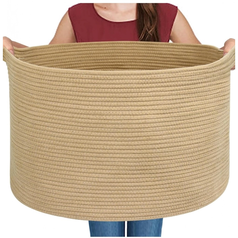 Cotton 14x12 Inch Pack of 1 Storage Basket For Clothes (Beige)