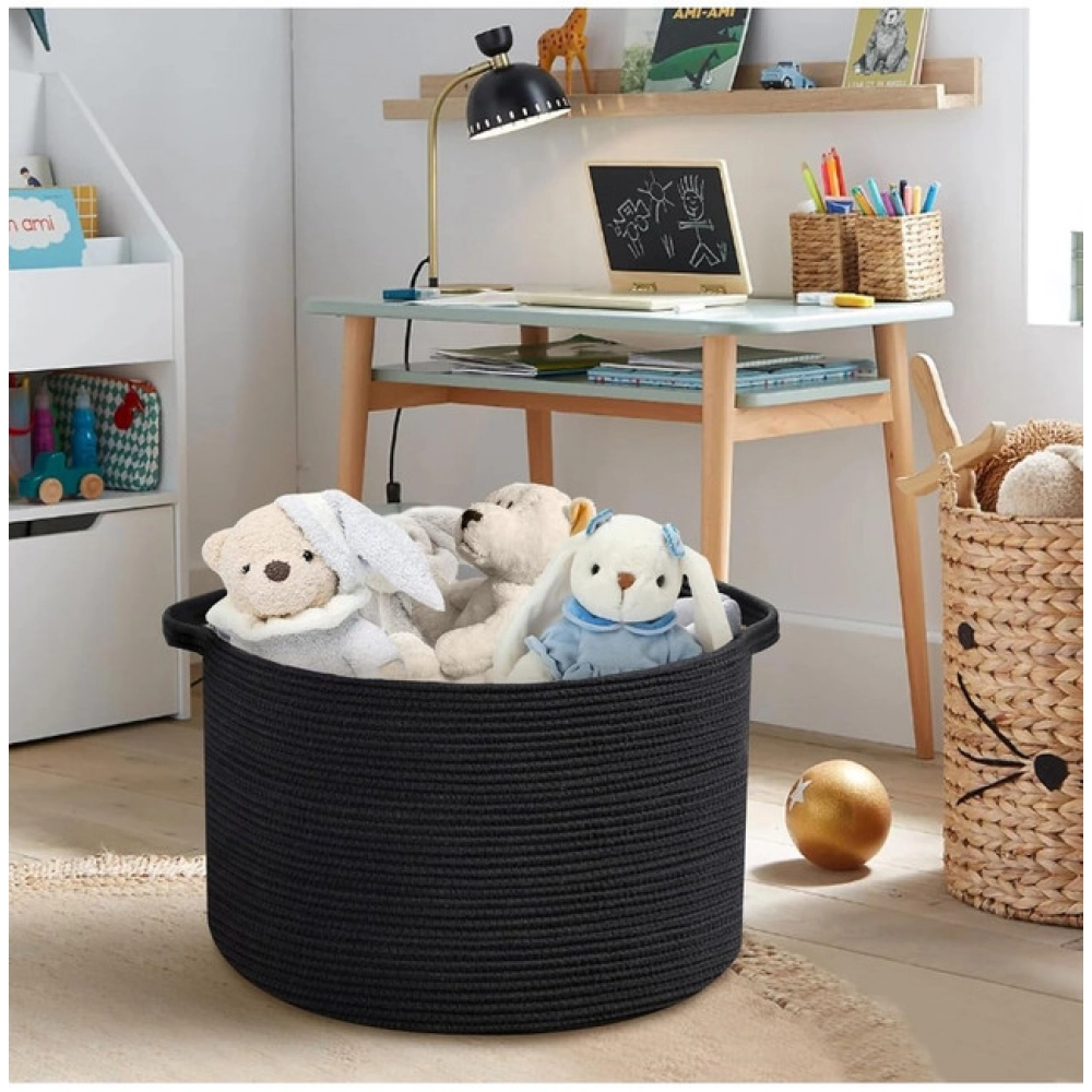 Cotton 14x12 Inch Pack of 1 Storage Basket For Clothes (Black) - Image 4
