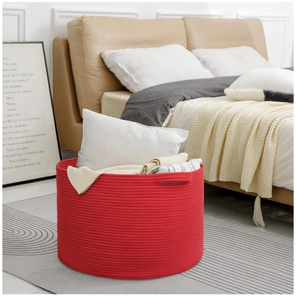 Cotton 14x12 Inch Pack of 1 Storage Basket For Clothes (Red) - Image 4