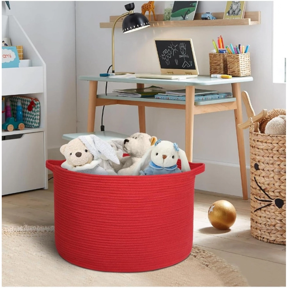 Cotton 14x12 Inch Pack of 1 Storage Basket For Clothes (Red) - Image 3