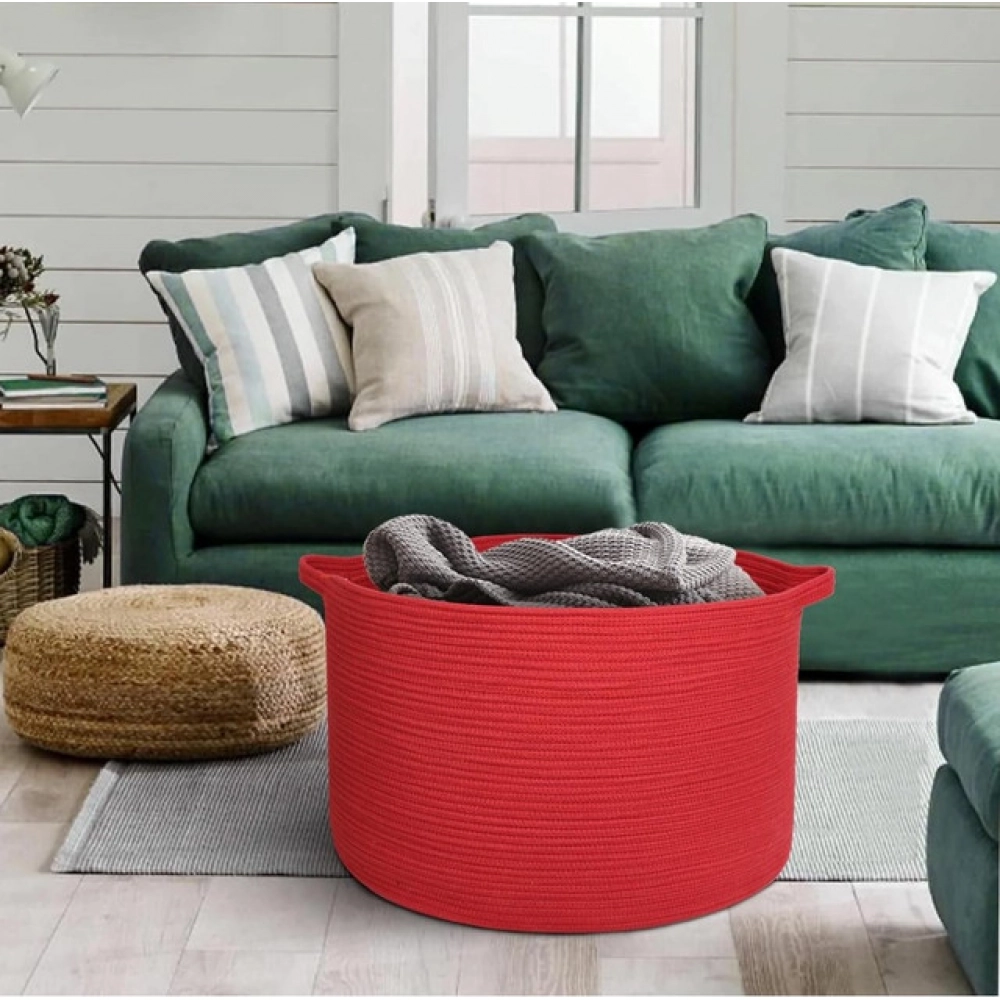 Cotton 14x12 Inch Pack of 1 Storage Basket For Clothes (Red) - Image 2