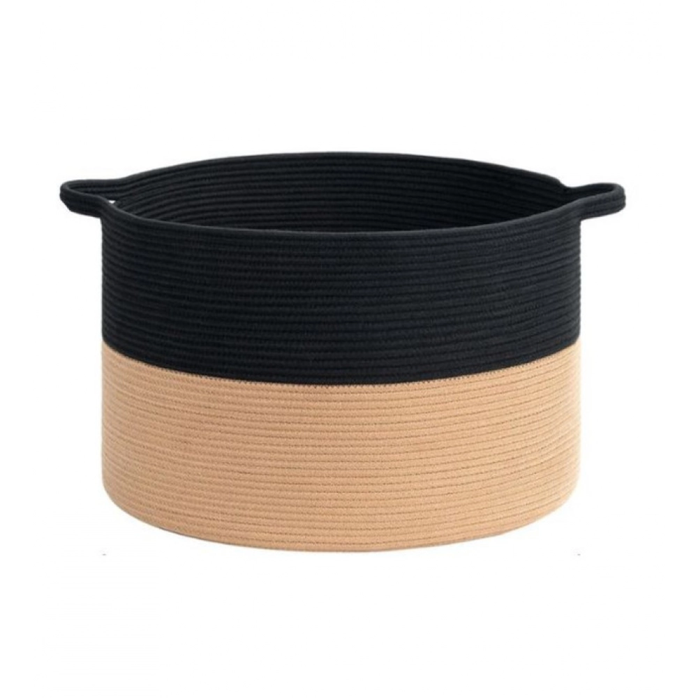 Cotton 16x14 Inch Pack of 1 Storage Basket For Clothes (Black-Beige) - Image 2