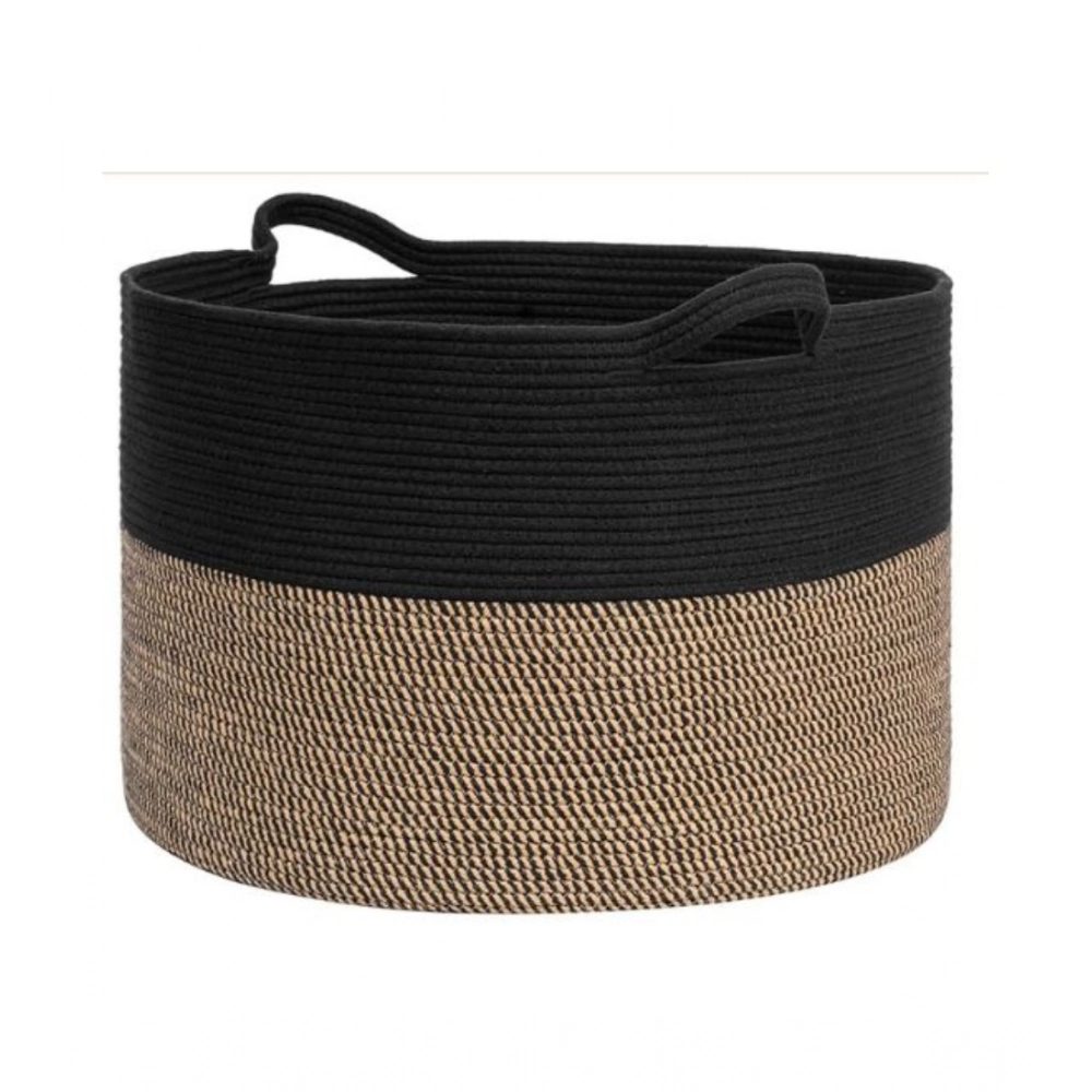 Cotton 16x14 Inch Pack of 1 Storage Basket For Clothes (Black- Beige Black) - Image 2