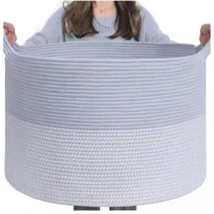 Cotton 16x14 Inch Pack of 1 Storage Basket For Clothes (Gray- Gray White)