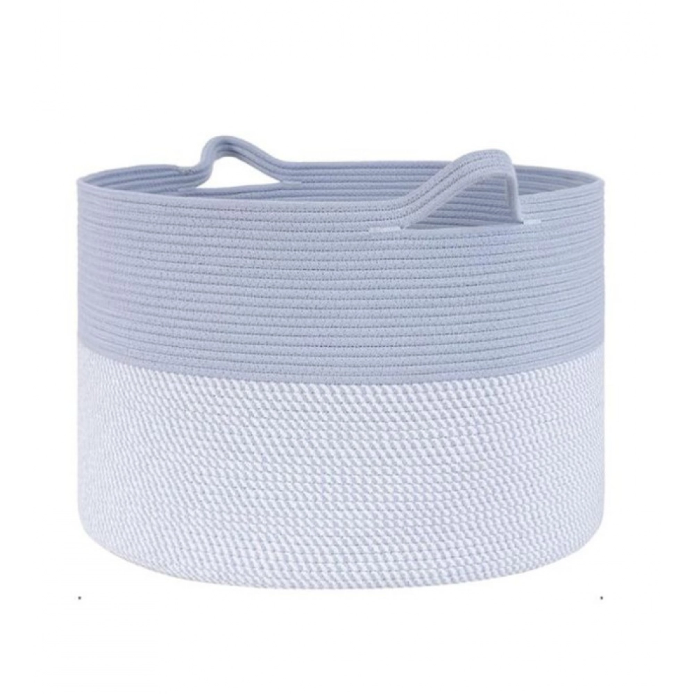 Cotton 16x14 Inch Pack of 1 Storage Basket For Clothes (Gray- Gray White) - Image 2