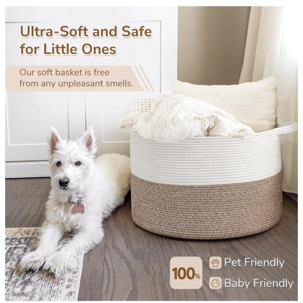 Cotton Kidi- 16x14 Inch Pack of 1 Storage Basket For Clothes (Kidi-White) - Image 4