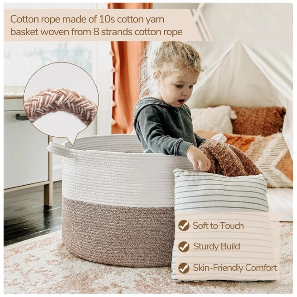 Cotton Kidi- 16x14 Inch Pack of 1 Storage Basket For Clothes (Kidi-White) - Image 3