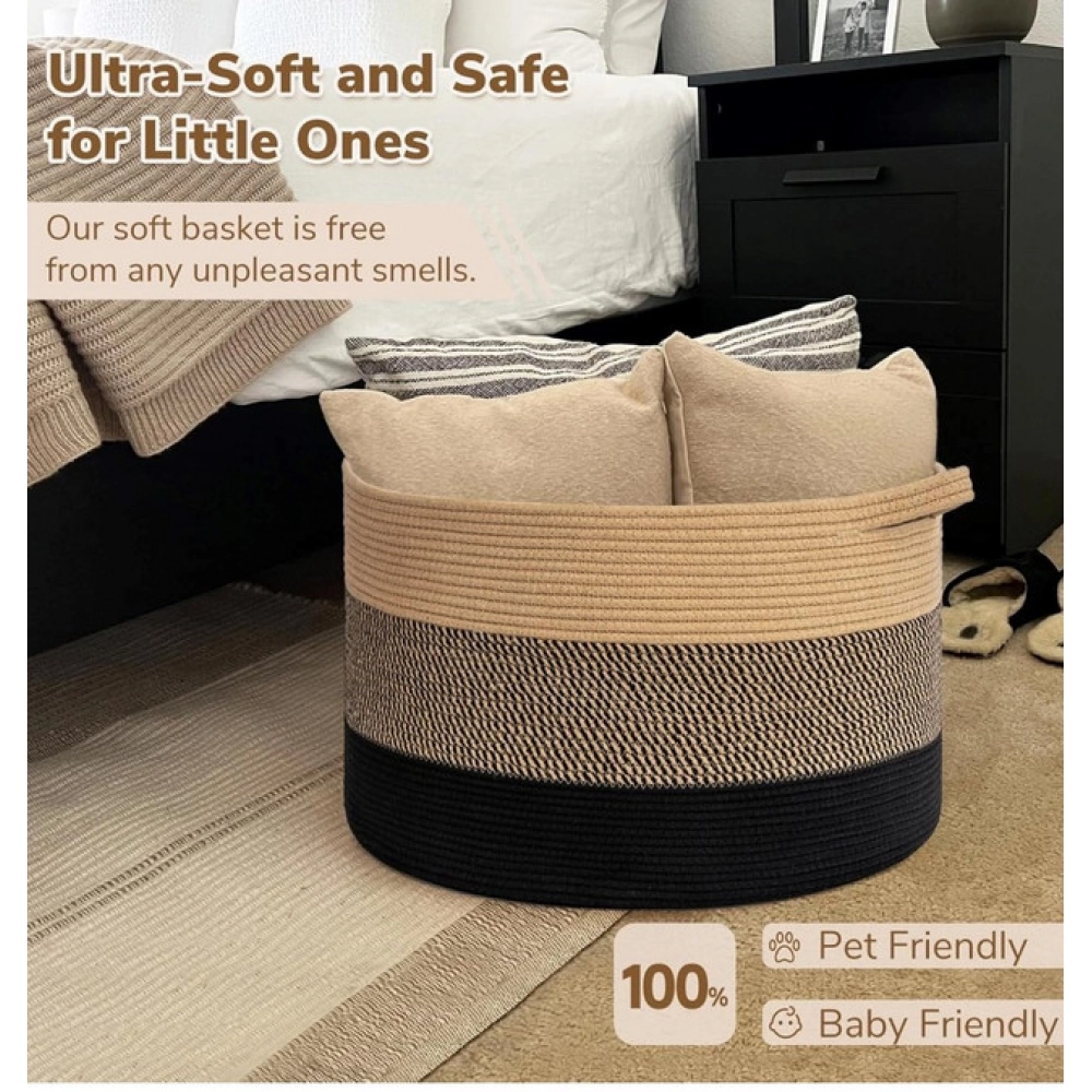 Cotton Mix 16x14 Inch Pack of 1 Storage Basket For Clothes (Multicolor) - Image 4