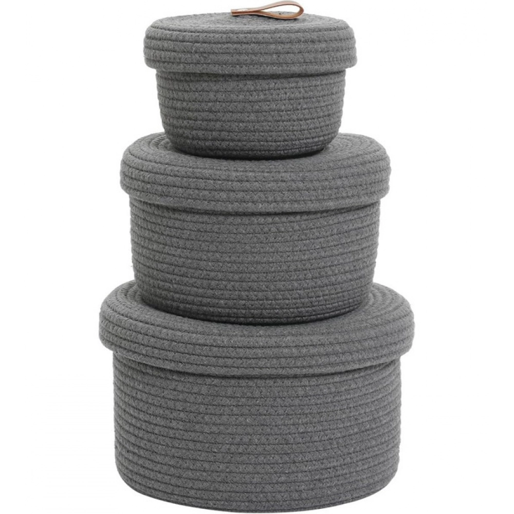 Cotton 3 Pcs Set Roti Box Storage Basket With Lid (Gray) - Image 4