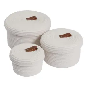 Cotton 3 Pcs Set Roti Box Storage Basket With Lid (White)