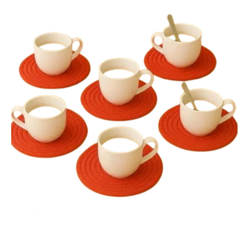 Cotton 6 Pcs Set Tea Coaster 6 Pcs Set (Red) - Image 3