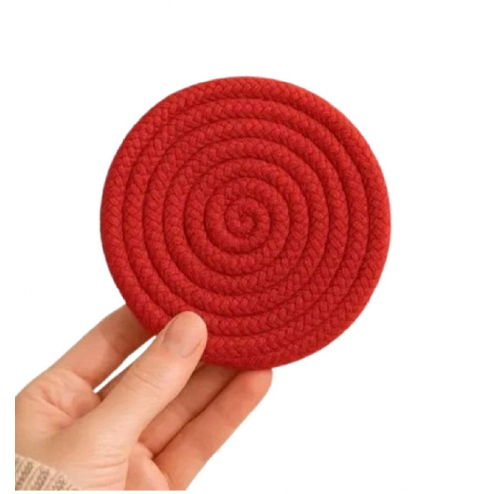 Cotton 6 Pcs Set Tea Coaster 6 Pcs Set (Red) - Image 2