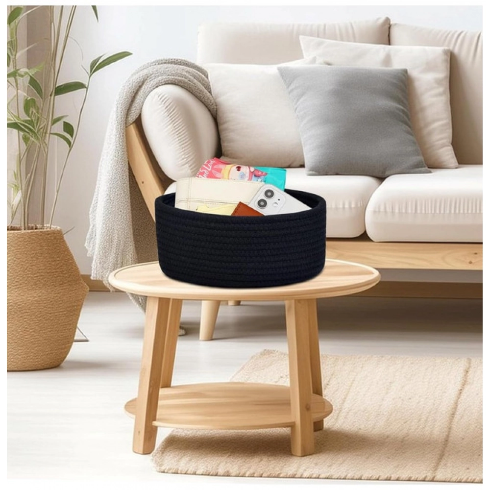 Cotton 8x3 Inch Round 1 Pcs Bedside Organizer (Black) - Image 2