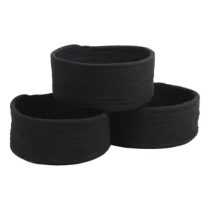 Cotton 8x3 Inch Round 3 Set Bedside Organizer (Black)