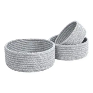 Cotton 8x3 Inch Kidi Round 3 Set Bedside Organizer (Gray)