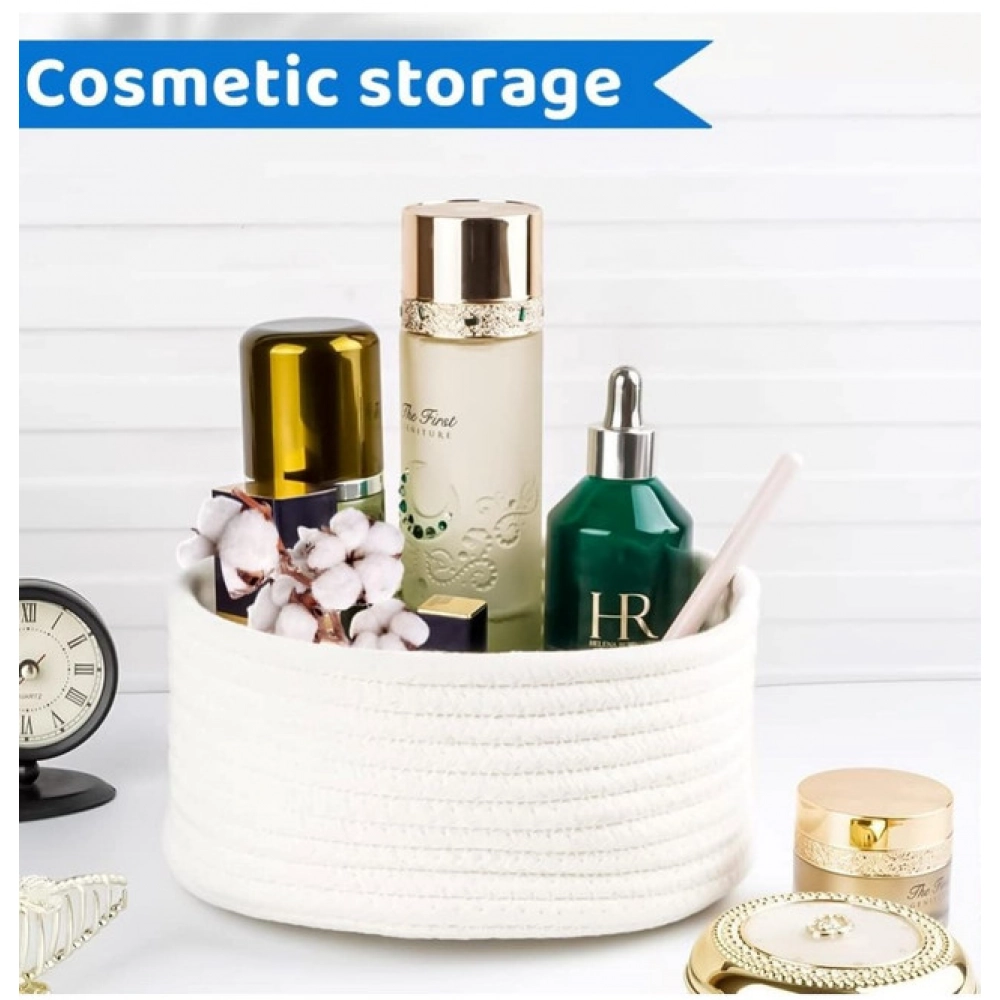 Cotton 8x3 Inch Round 3 Set Bedside Organizer (White) - Image 4