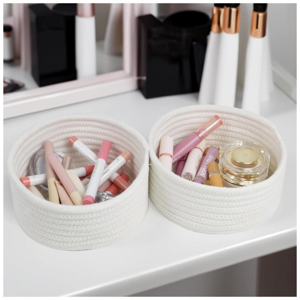 Cotton 8x3 Inch Round 3 Set Bedside Organizer (White) - Image 3