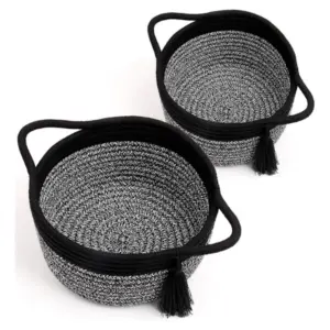 Cotton 8x4 Inch Round 2 Set Kidi With Jhalar Bedside Organizer (Black Kidi)